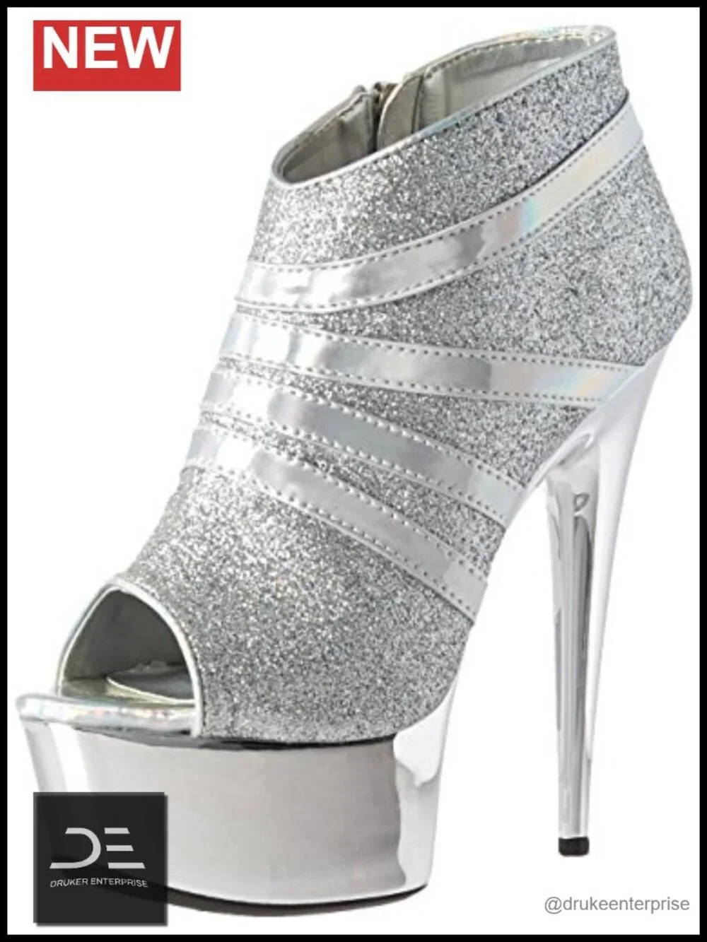 Glitter Platform Sandals with Ankle Strap and Zipper Closure